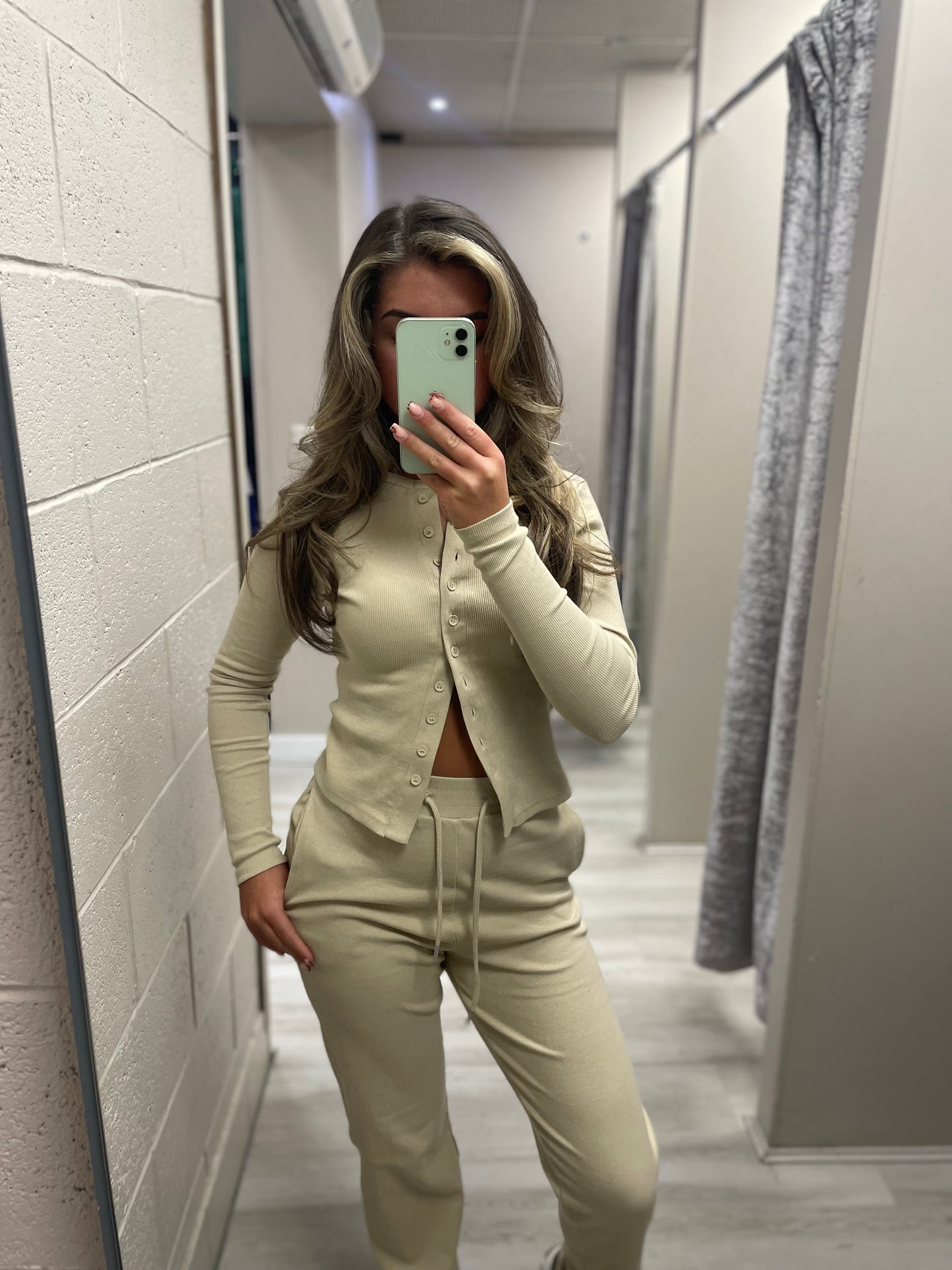 Button ribbed long sleeve flare set(10colours)