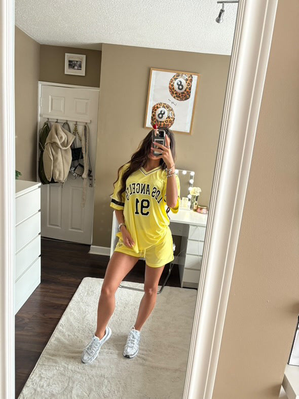 Yellow baseball shorts&tee set