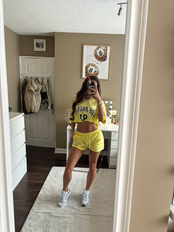 Yellow baseball shorts&tee set