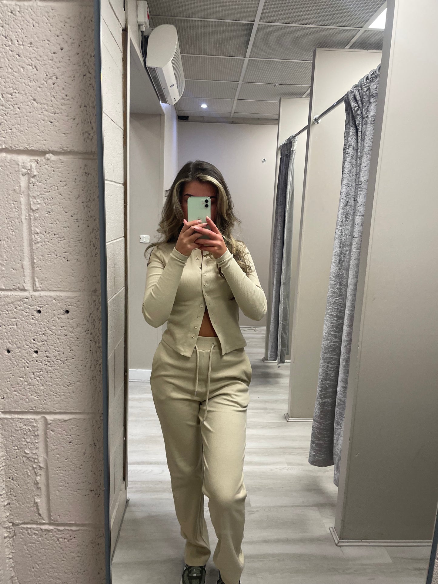 Button ribbed long sleeve flare set(10colours)