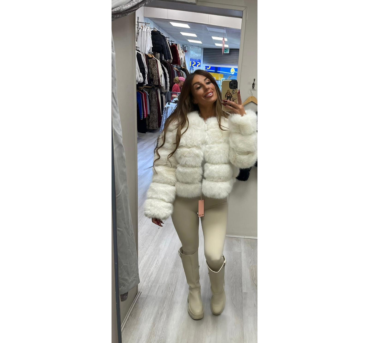 Off white faux fur panel jacket