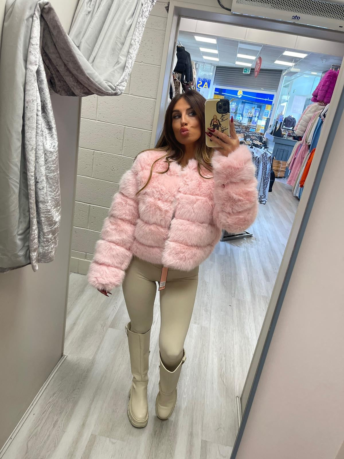 Pink faux fur panel jacket