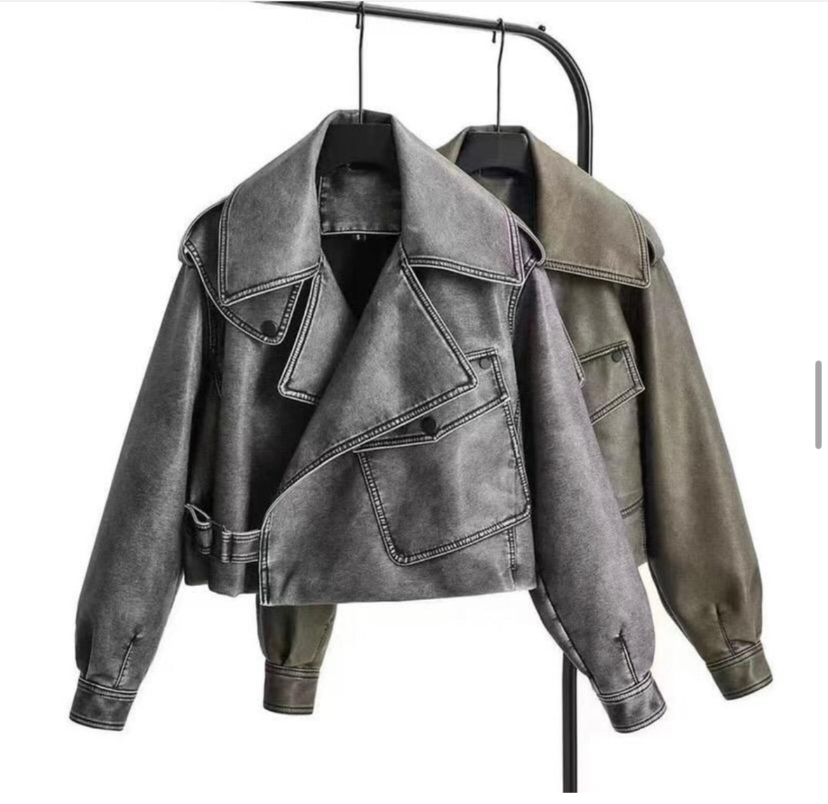 Faux leather belted jacket