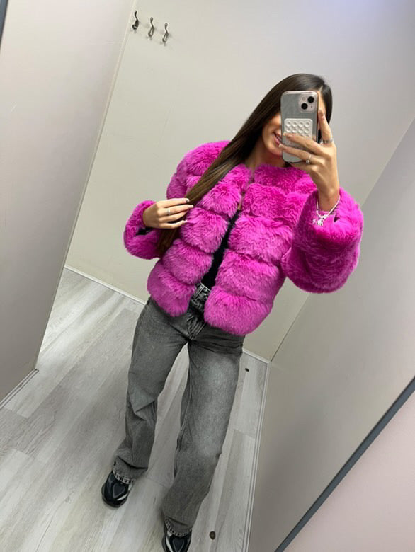 Cerise pink luxury faux fur jacket