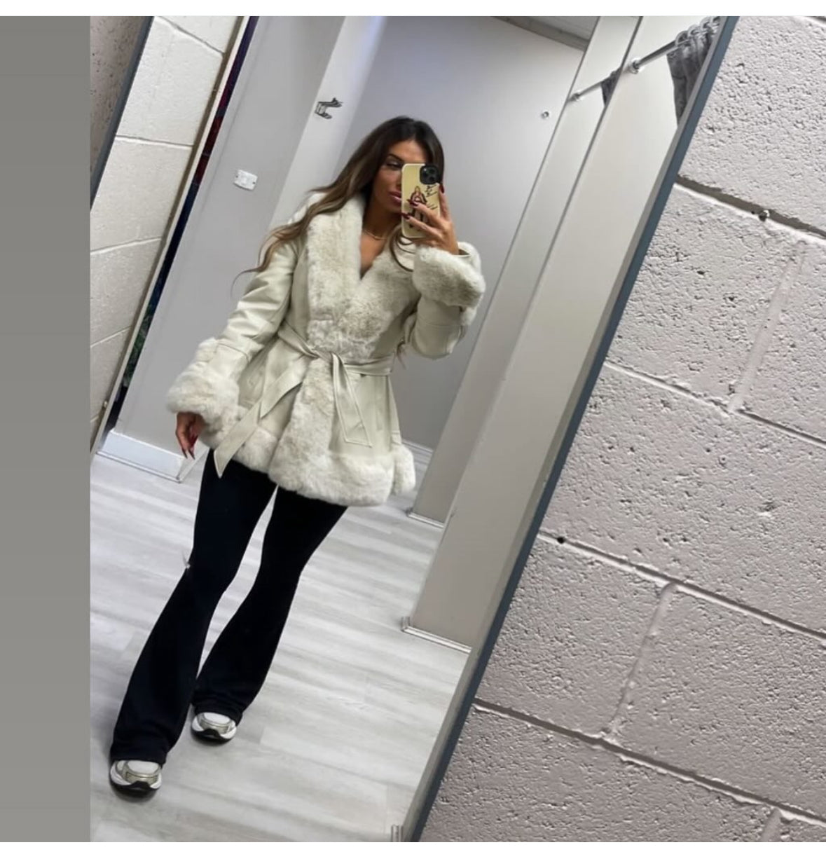 Pu faux fur jacket (black&cream)