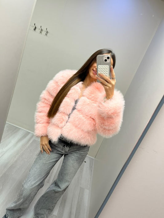 Bubblegum pink luxury fur jacket