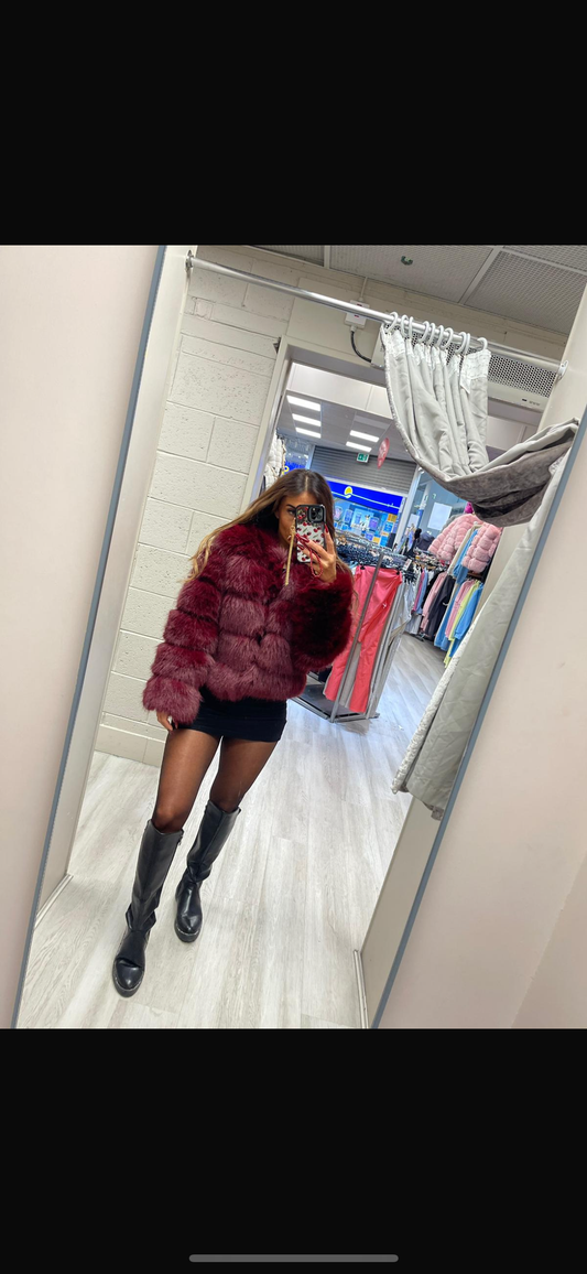 Exclusive Cherry faux fur panel jacket