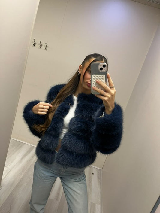 Navy luxury faux fur jacket