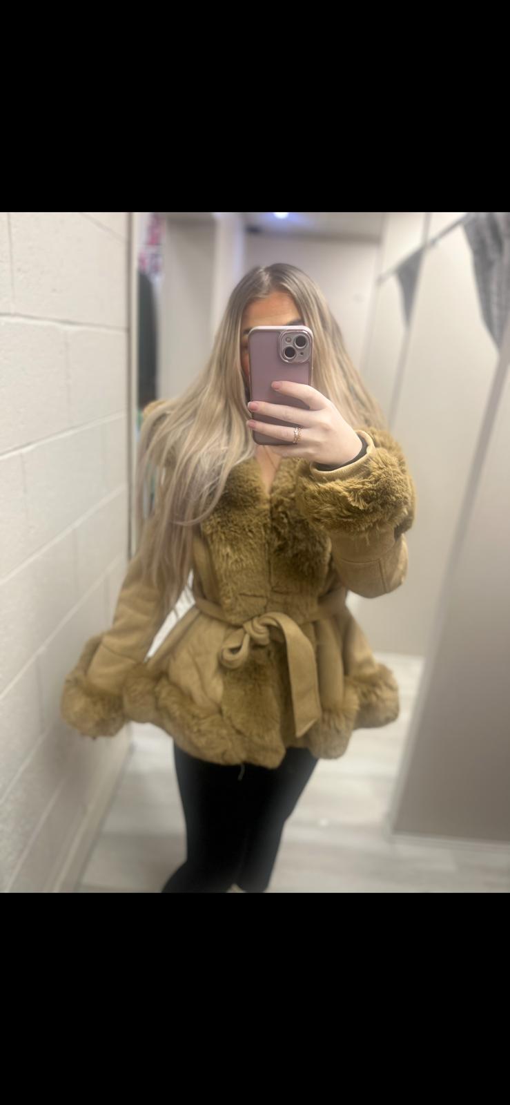 Camel suede jacket with hood