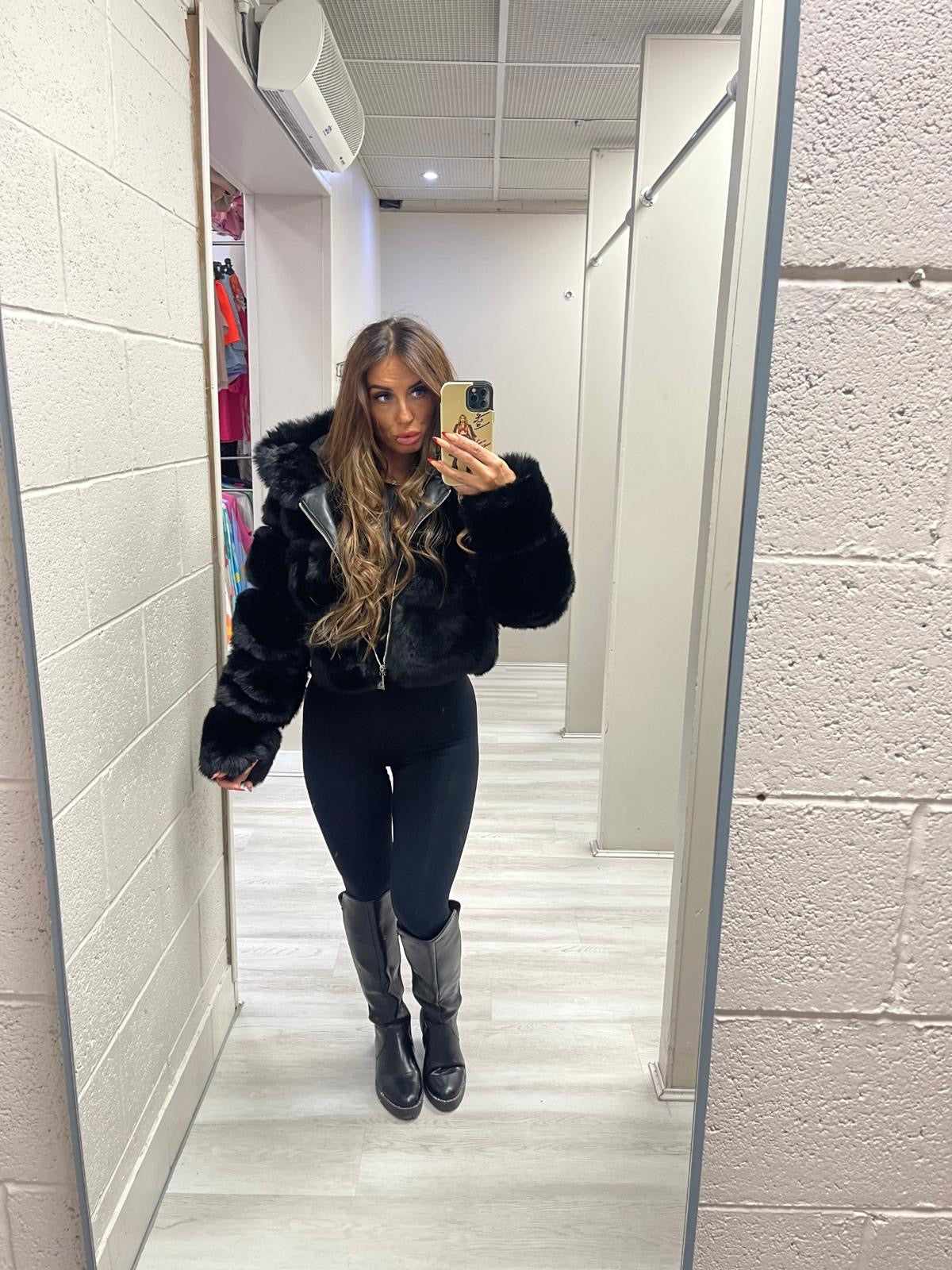 Black Premium faux fur hooded jacket