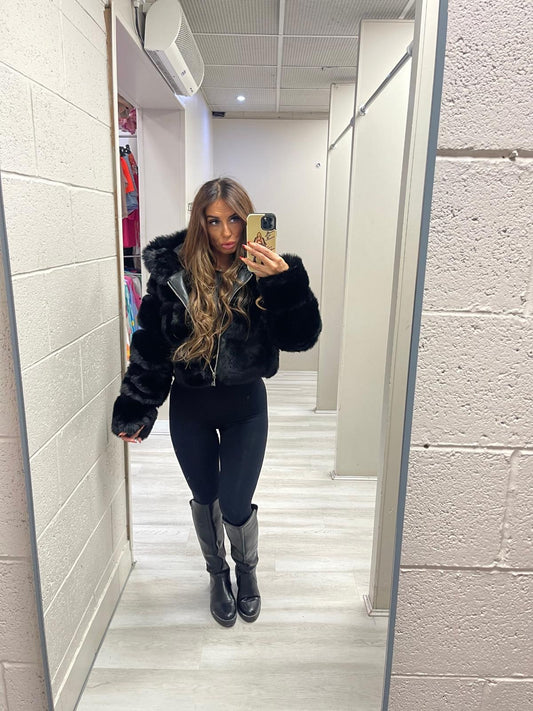 Black Premium faux fur hooded jacket