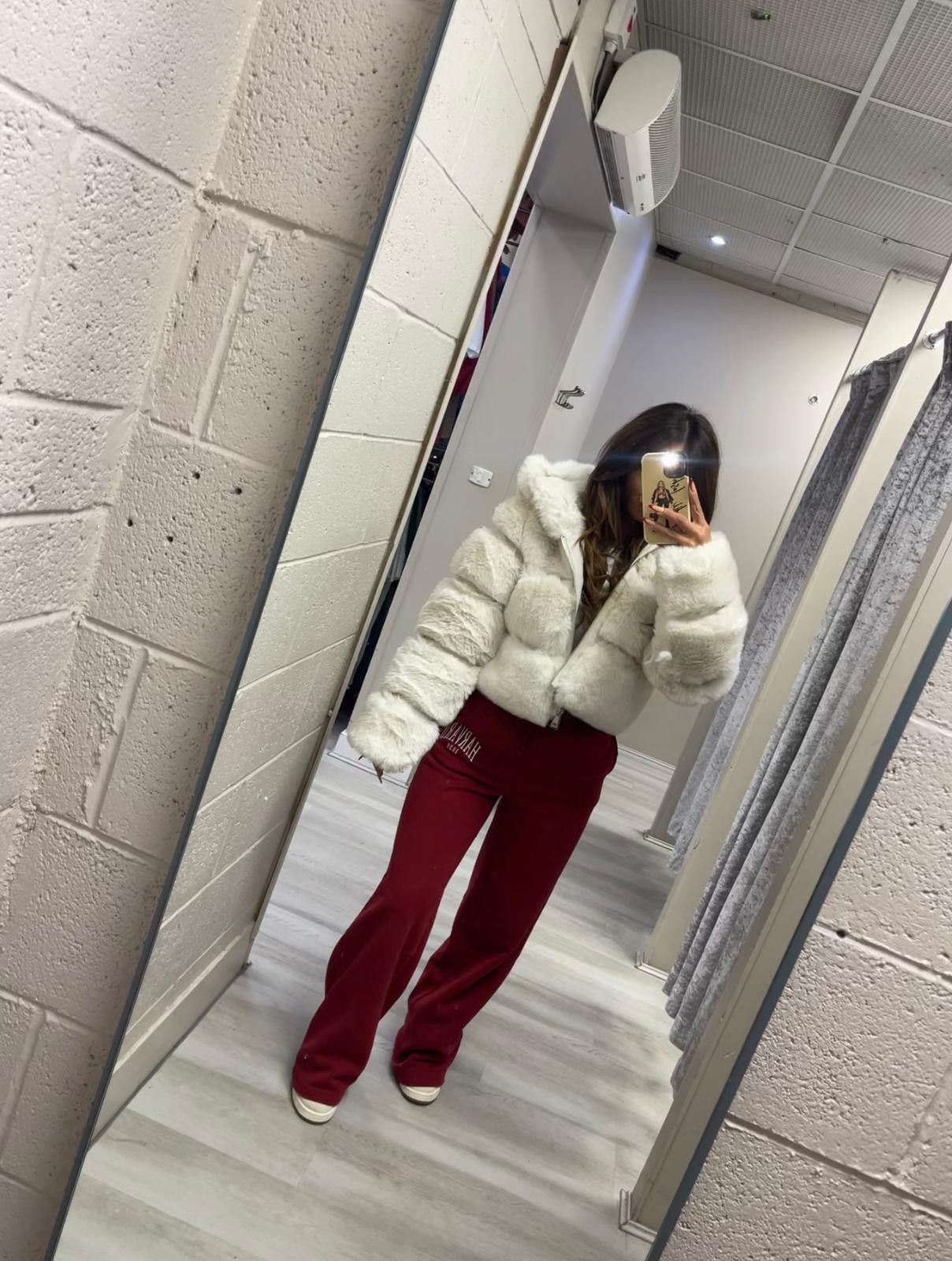 Cream premium faux fur hooded jacket