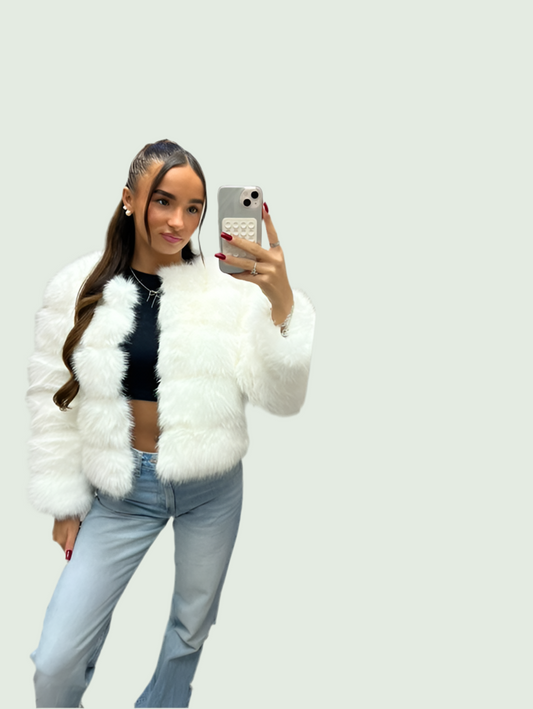 Cotton white luxury fur jacket