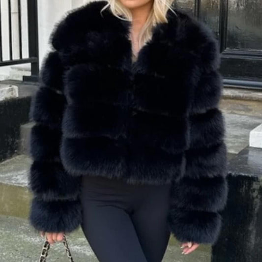 Black faux fur panel jacket