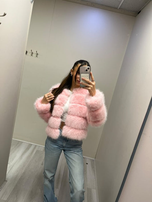 Baby pink luxury faux fur jacket