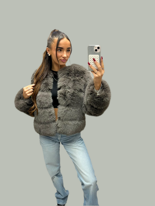 Dark grey luxury fur panel jacket