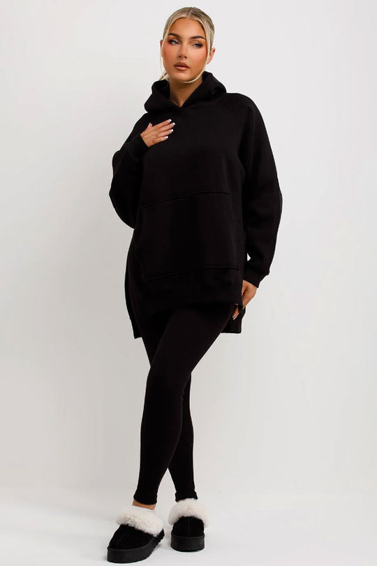 Side split Hoody and ribbed legging set