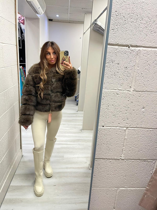 Chocolate faux fur panel jacket