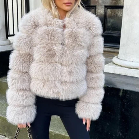 Light beige faux fur panel jacket