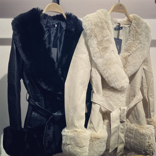 Pu faux fur jacket (black&cream)